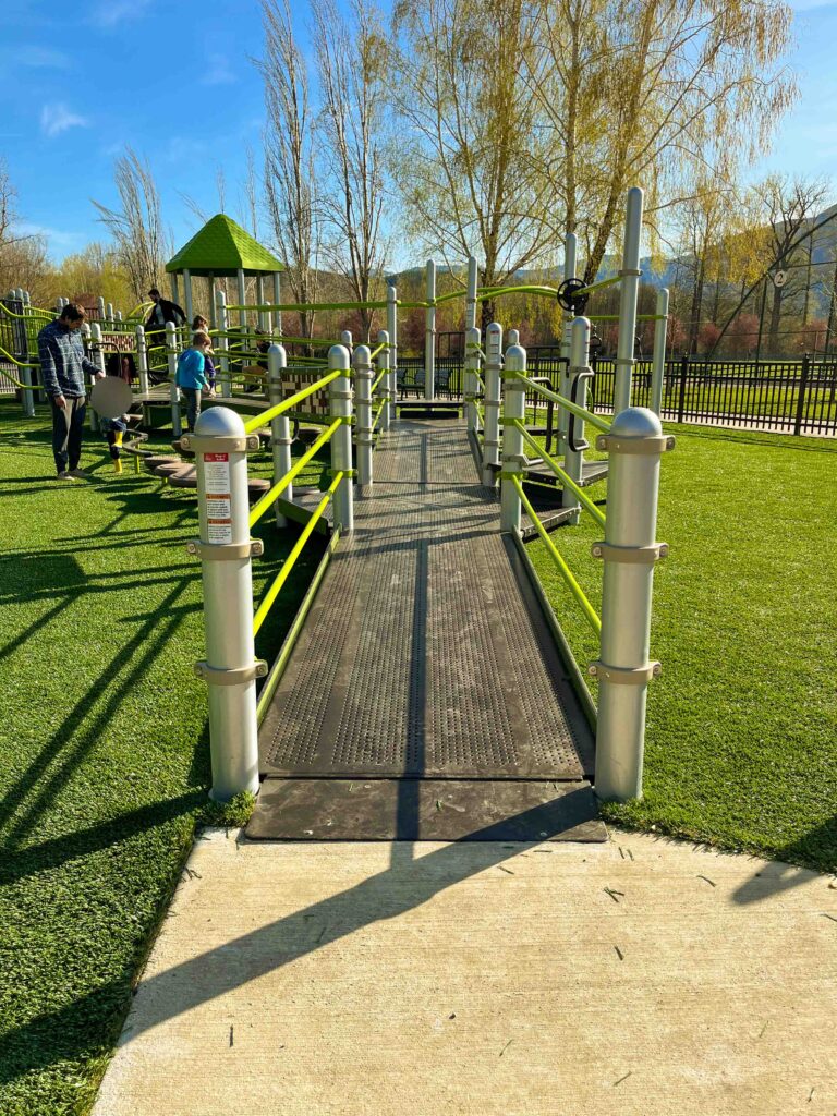 The wheelchair accessible ramps for the all inclusive playground. 