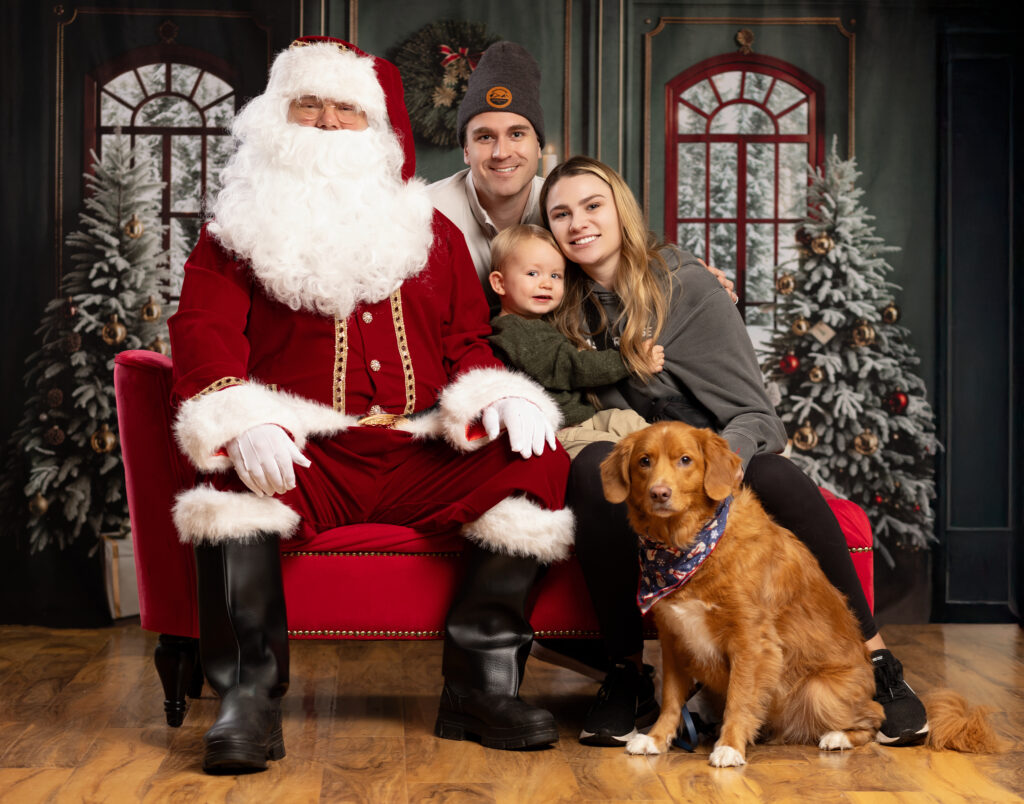 Family and dog santa photos